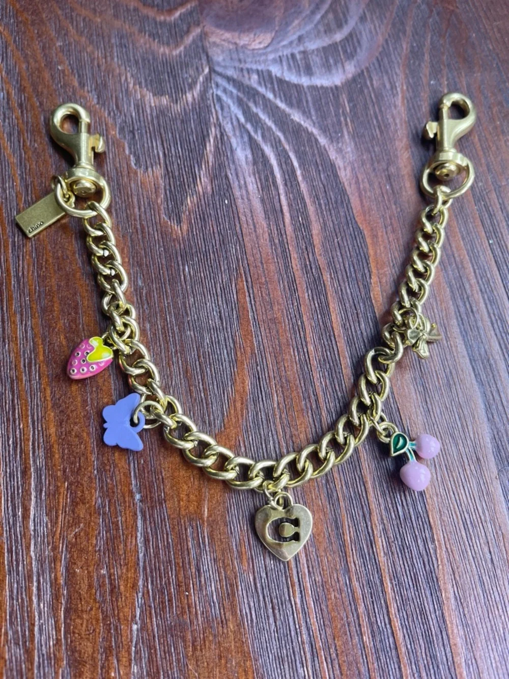 Gold Bag Charm Chain with Pink Accents